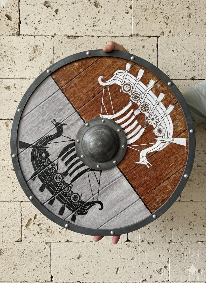 Viking Wooden Dragon Shield with Battle Shield with Steel Boss view 8