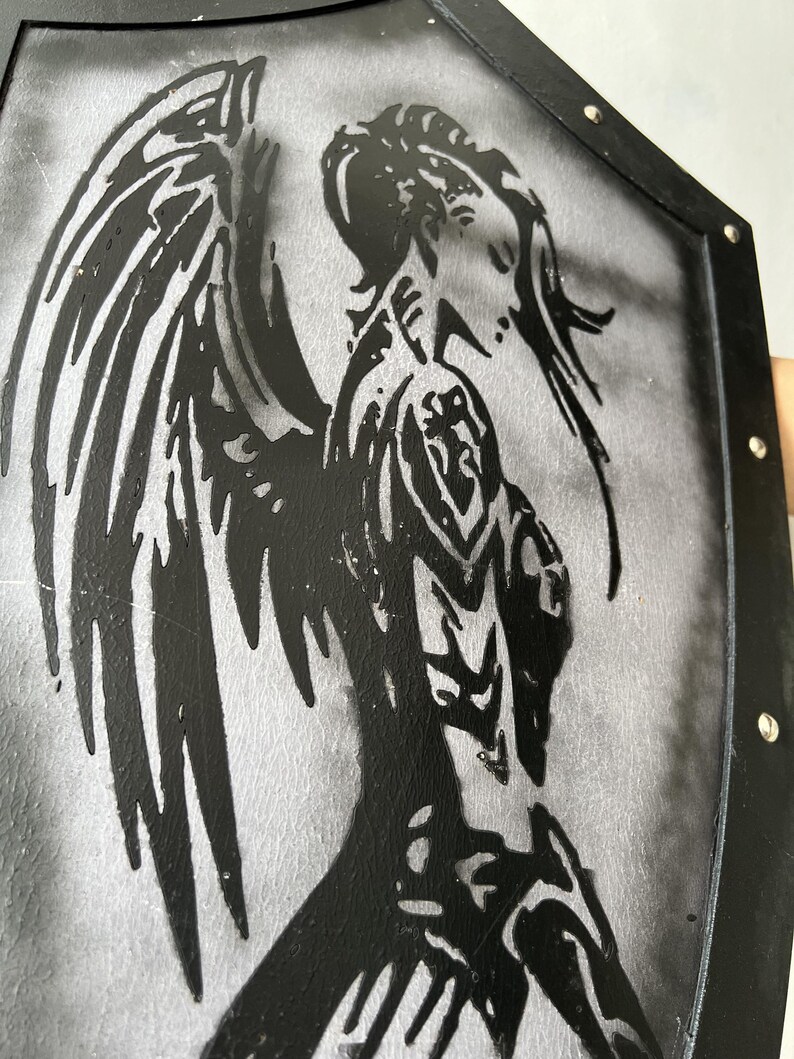 Handmade Gothic Angel Warrior Shield with Cosplay LARP Décor view 2