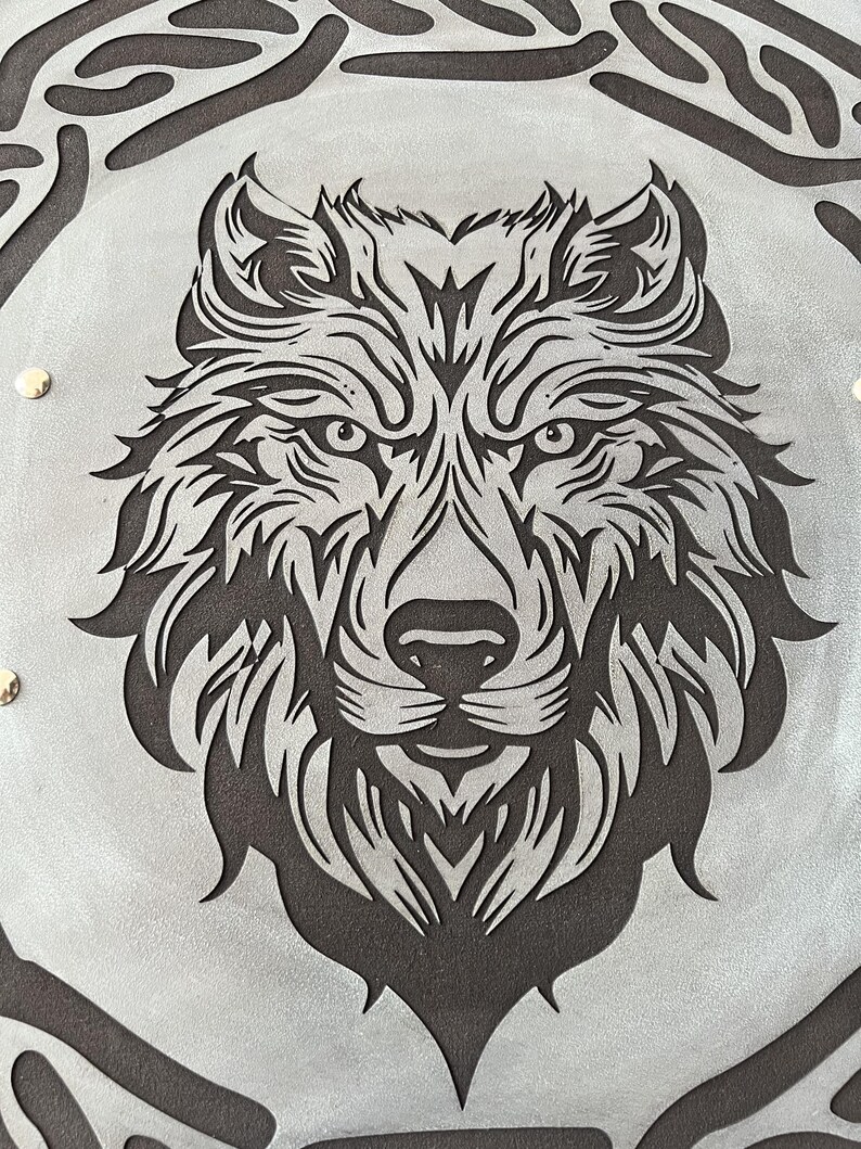 Handmade Engraved Viking Wolf Shield with Norse Celtic Knotwork view 3