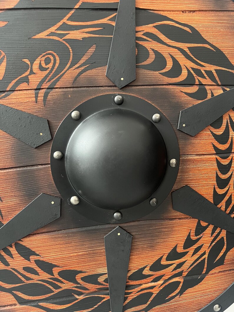 Handmade Viking Jormungandr Wooden Shield with Norse Wall Décor view 2