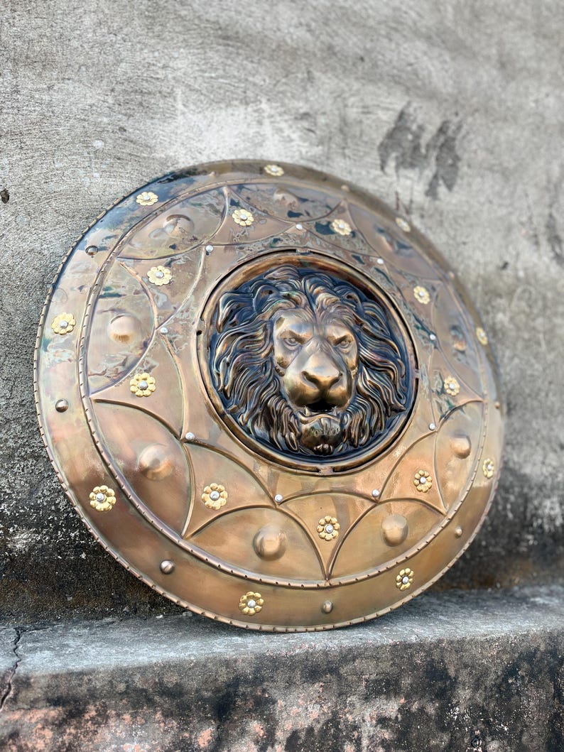 Medieval Viking Damage Lion Face Shield with Battle Warrior view 4