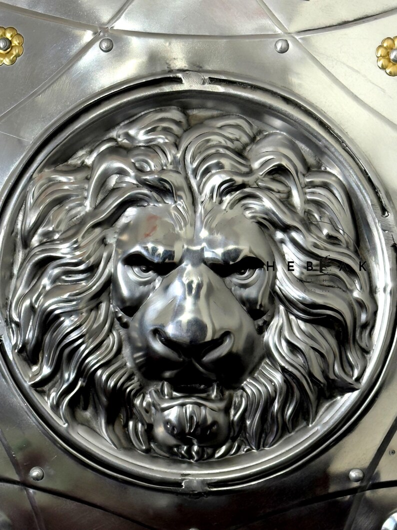 Handcrafted Medieval Lion Shield with Battle-Ready Knight view 4
