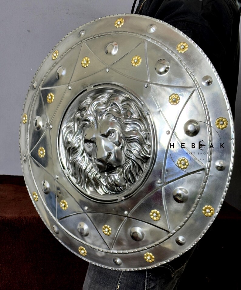 Handcrafted Medieval Lion Shield with Battle-Ready Knight view 8
