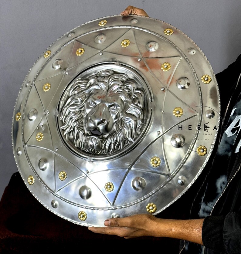Handcrafted Medieval Lion Shield with Battle-Ready Knight view 9