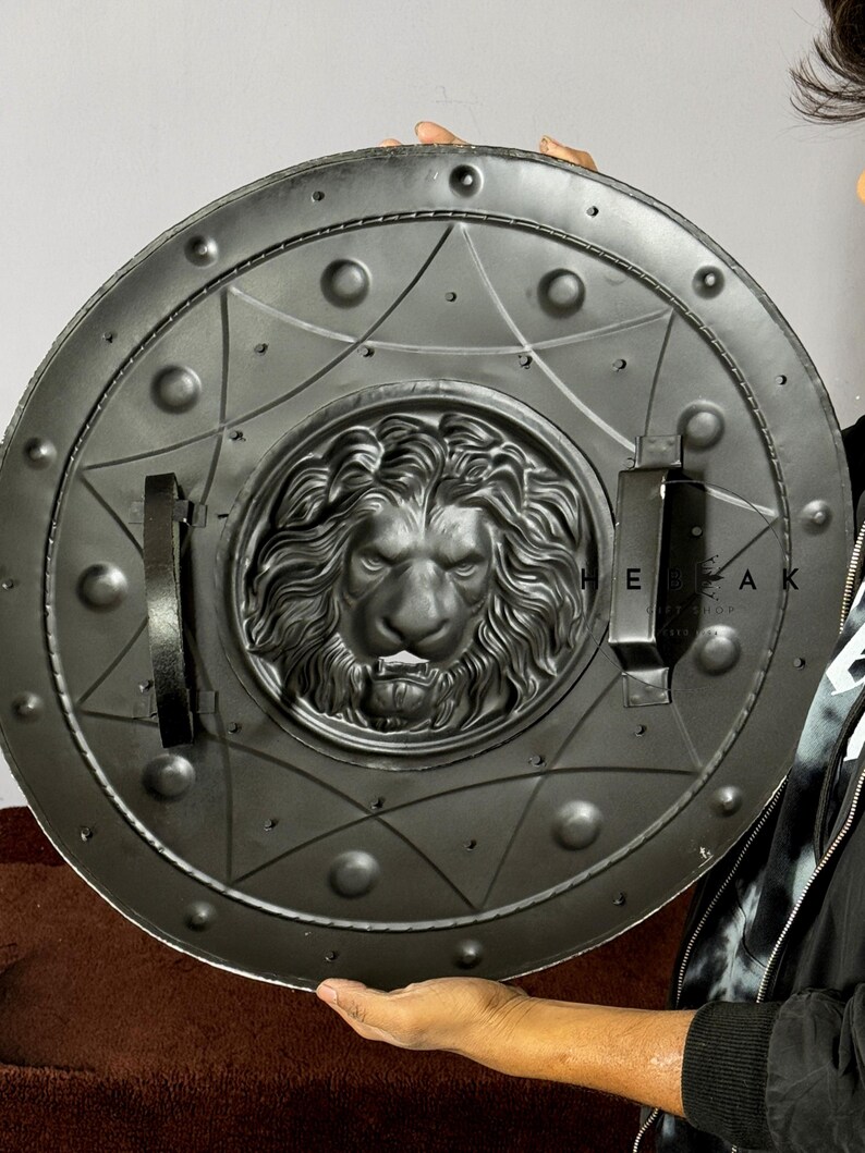 Handcrafted Medieval Lion Shield with Battle-Ready Knight view 10