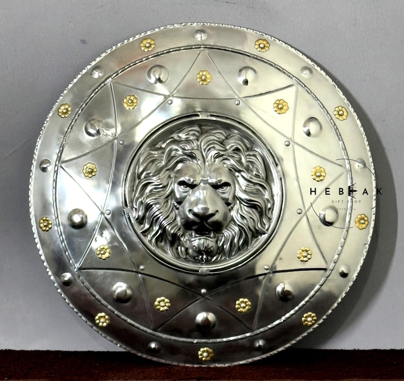 Handcrafted Medieval Lion Shield with Battle-Ready Knight view 11