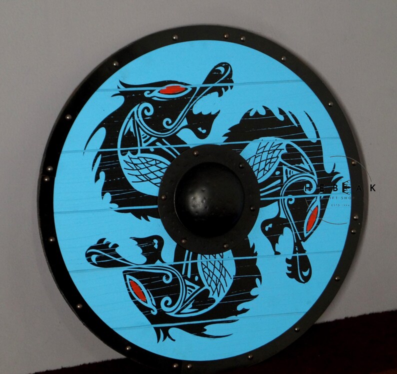 Fenrir Grey Wolf Viking Shield with Norse Warrior view 5
