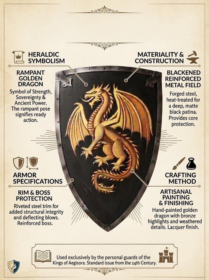 Golden Dragon Medieval Shield with Hand-Painted Wall Décor view 2