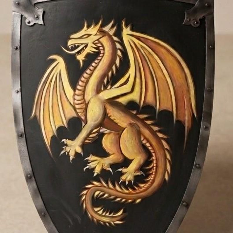 Golden Dragon Medieval Shield with Hand-Painted Wall Décor view 5