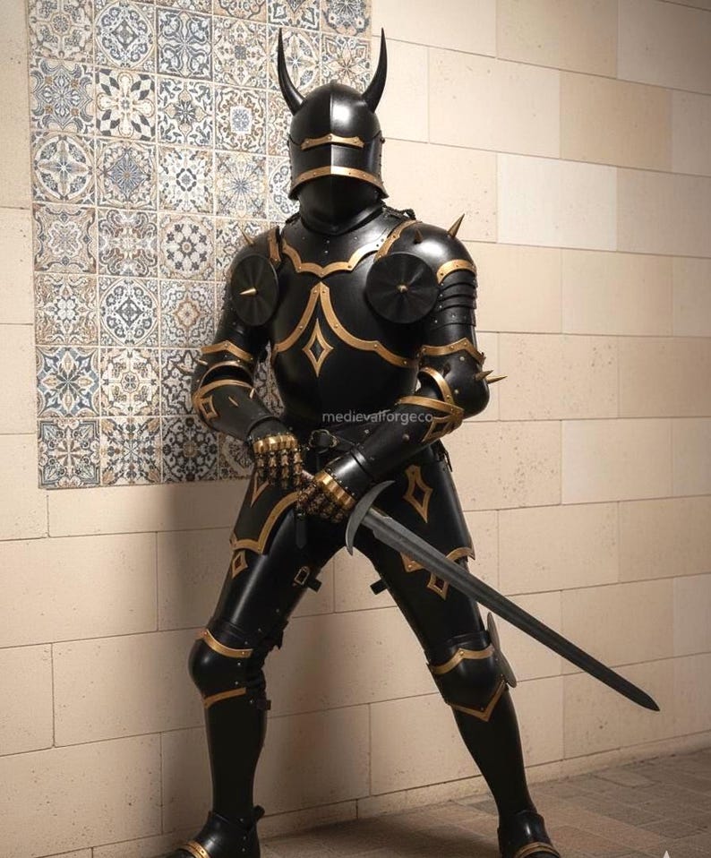 Medieval Black Gothic Knight Demon Armor with Horned Dark Fantasy Plate view 2