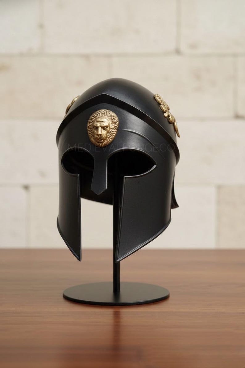 Black Spartan Gladiator Armor Set with Helmet and Roman Cuirass view 2