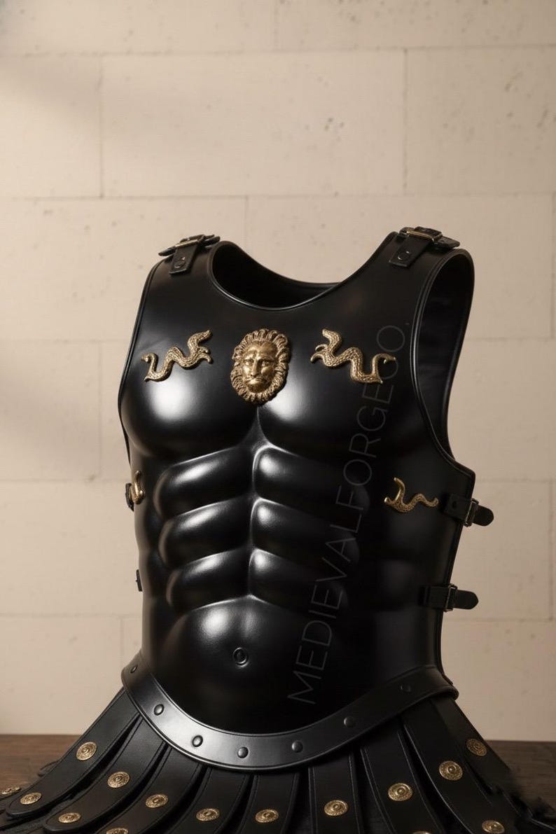 Black Spartan Gladiator Armor Set with Helmet and Roman Cuirass view 6