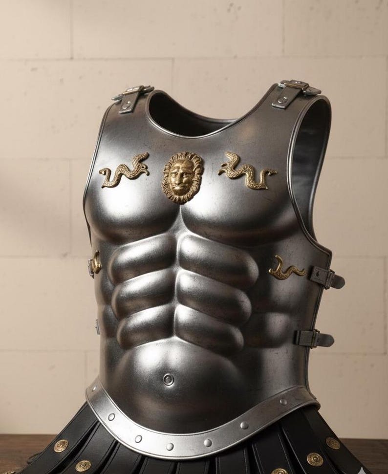 Black Spartan Gladiator Armor Set with Helmet and Roman Cuirass view 8