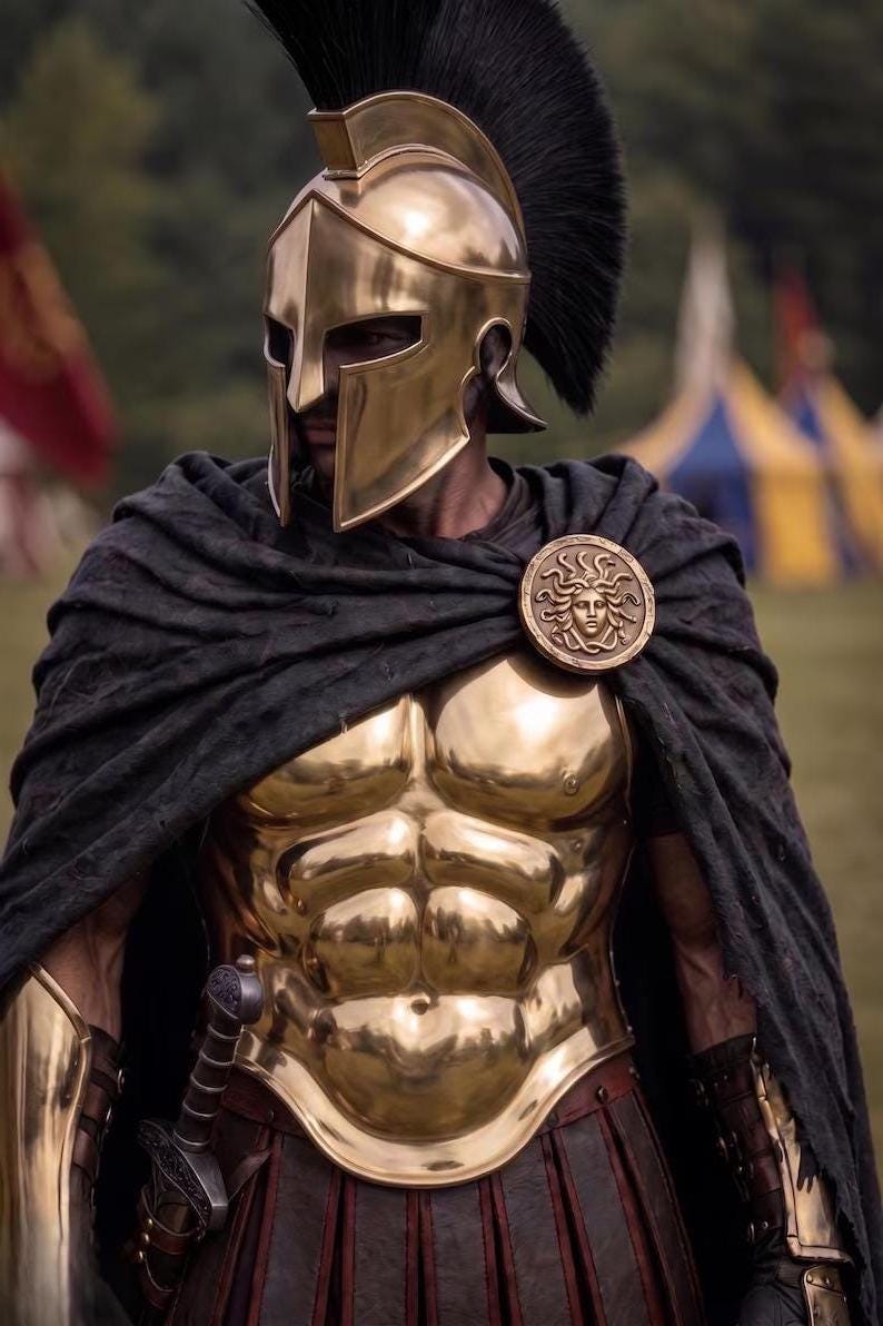Spartan Greek Warrior Armor with Brass and Steel Full LARP Costume view 2