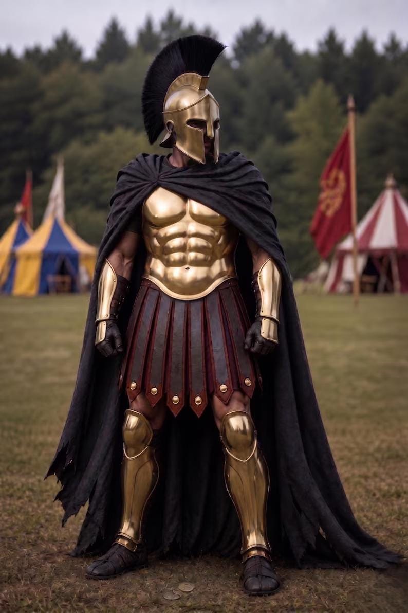 Spartan Greek Warrior Armor with Brass and Steel Full LARP Costume view 5