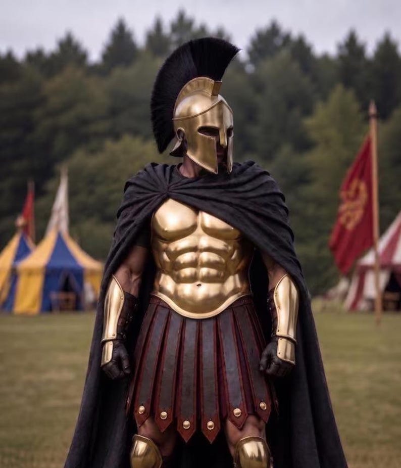 Spartan Greek Warrior Armor with Brass and Steel Full LARP Costume view 7