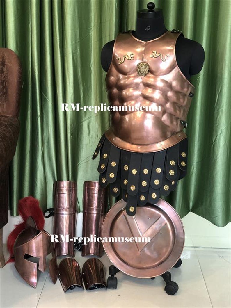 Medieval Copper Muscle Armor with 300 Spartan Full Set and Helmet view 2