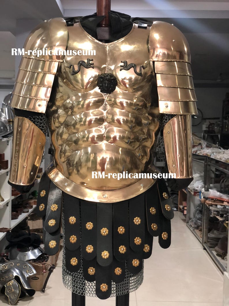 Roman Muscle Body Armor Set with Corinthian Helmet and Full Cuirass for LARP view 2