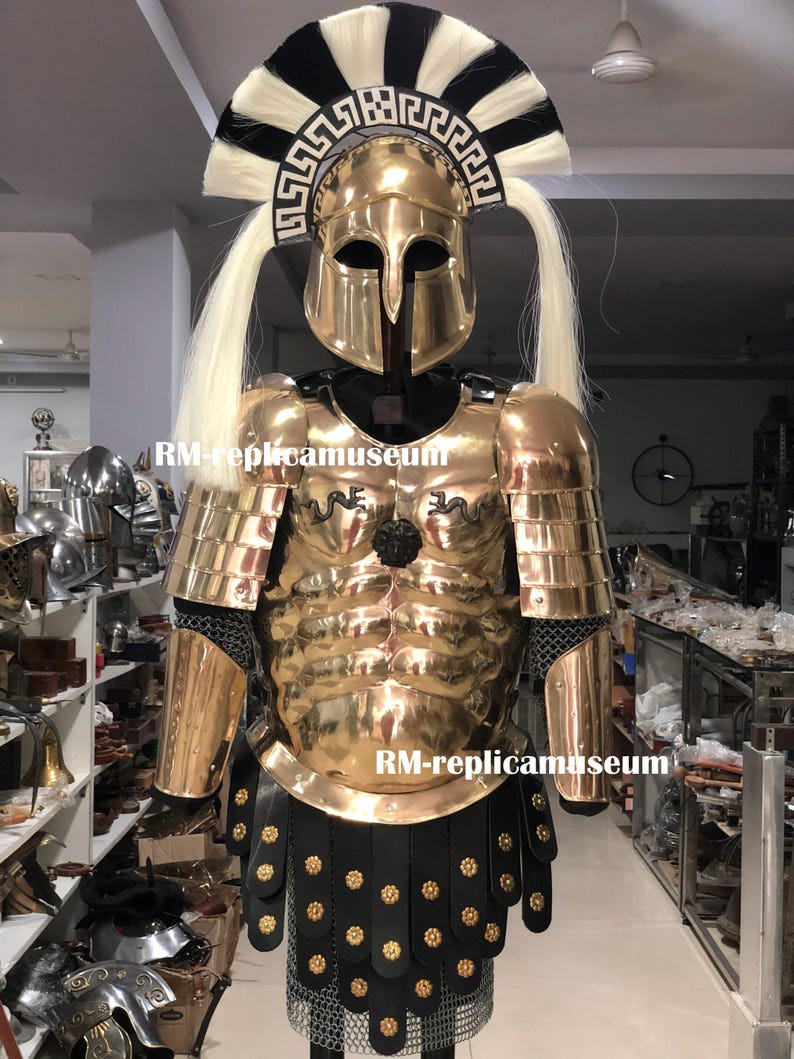 Roman Muscle Body Armor Set with Corinthian Helmet and Full Cuirass for LARP view 9