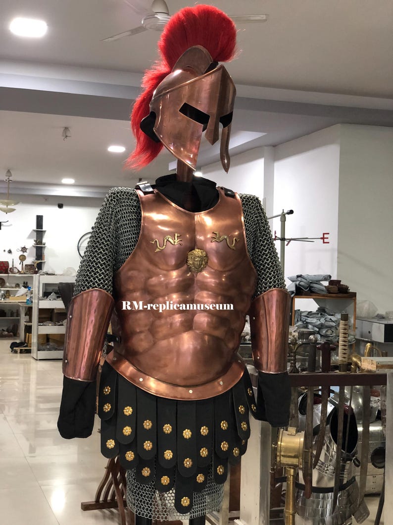 Medieval Roman Greek Muscle Armor with Complete Steel Set and Spartan Helmet view 2