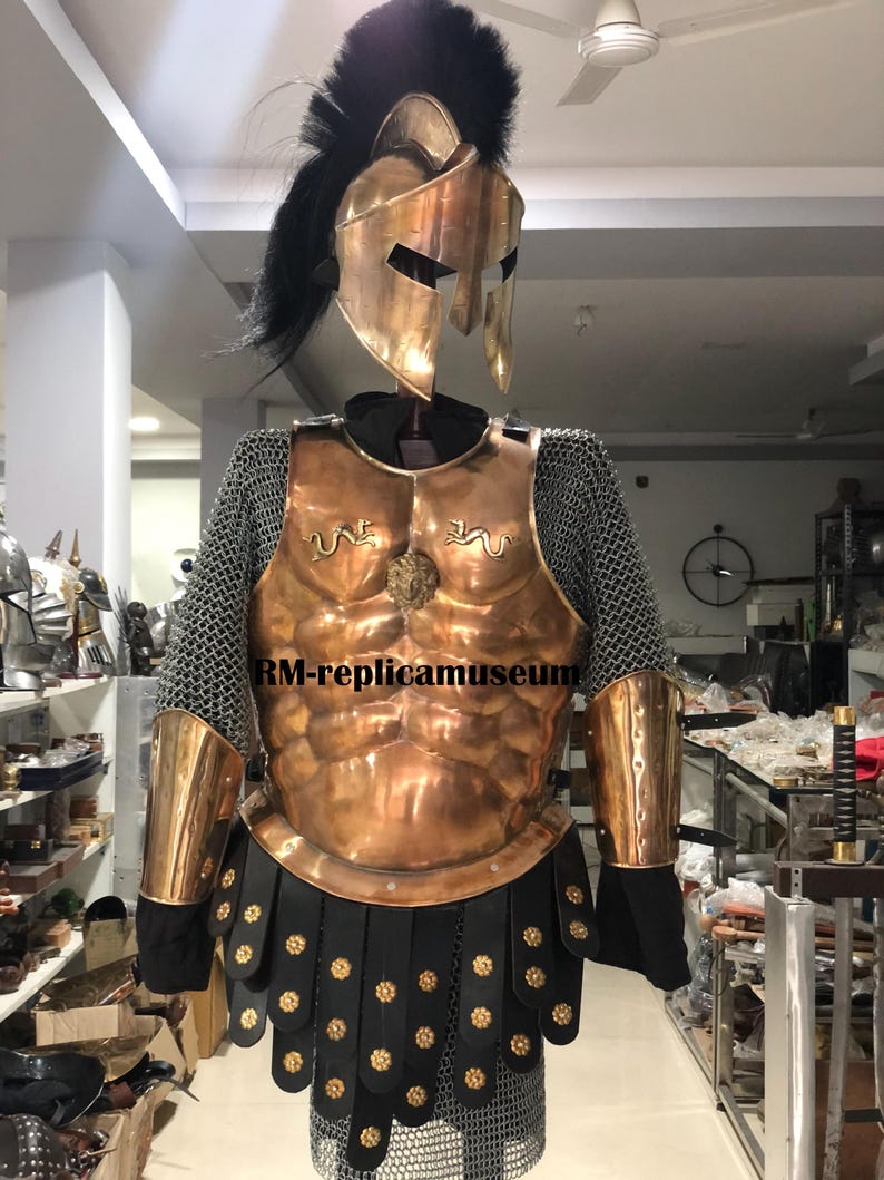 Medieval Roman Greek Muscle Armor with Complete Steel Set and Spartan Helmet view 3
