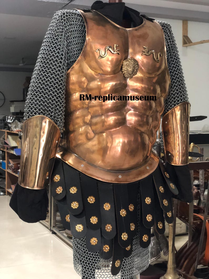 Medieval Roman Greek Muscle Armor with Complete Steel Set and Spartan Helmet view 4