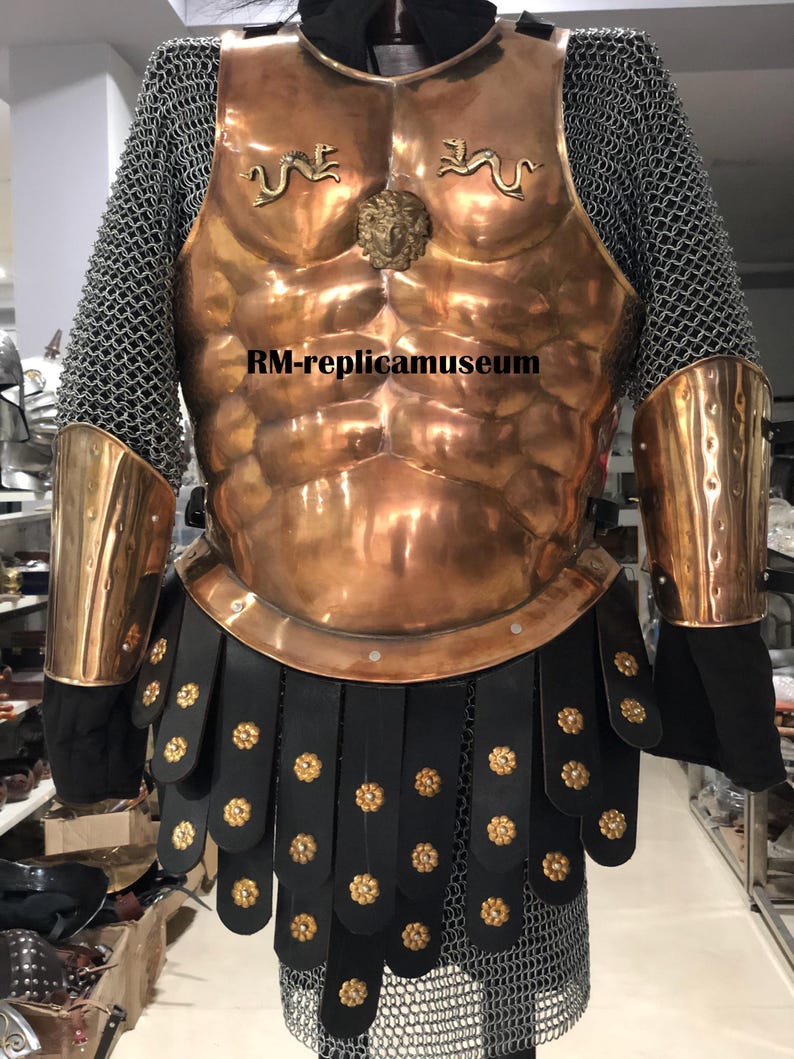 Medieval Roman Greek Muscle Armor with Complete Steel Set and Spartan Helmet view 9