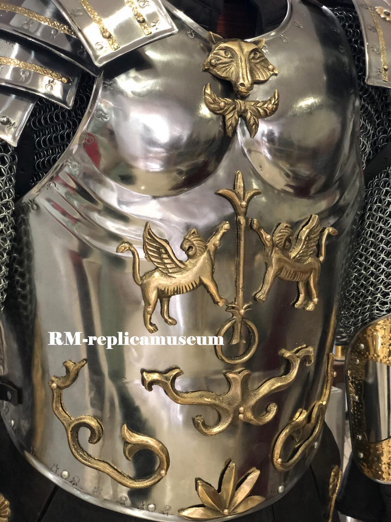 Greek Muscle Armor with Roman Cuirass and Viking Helmet Full LARP Set view 4