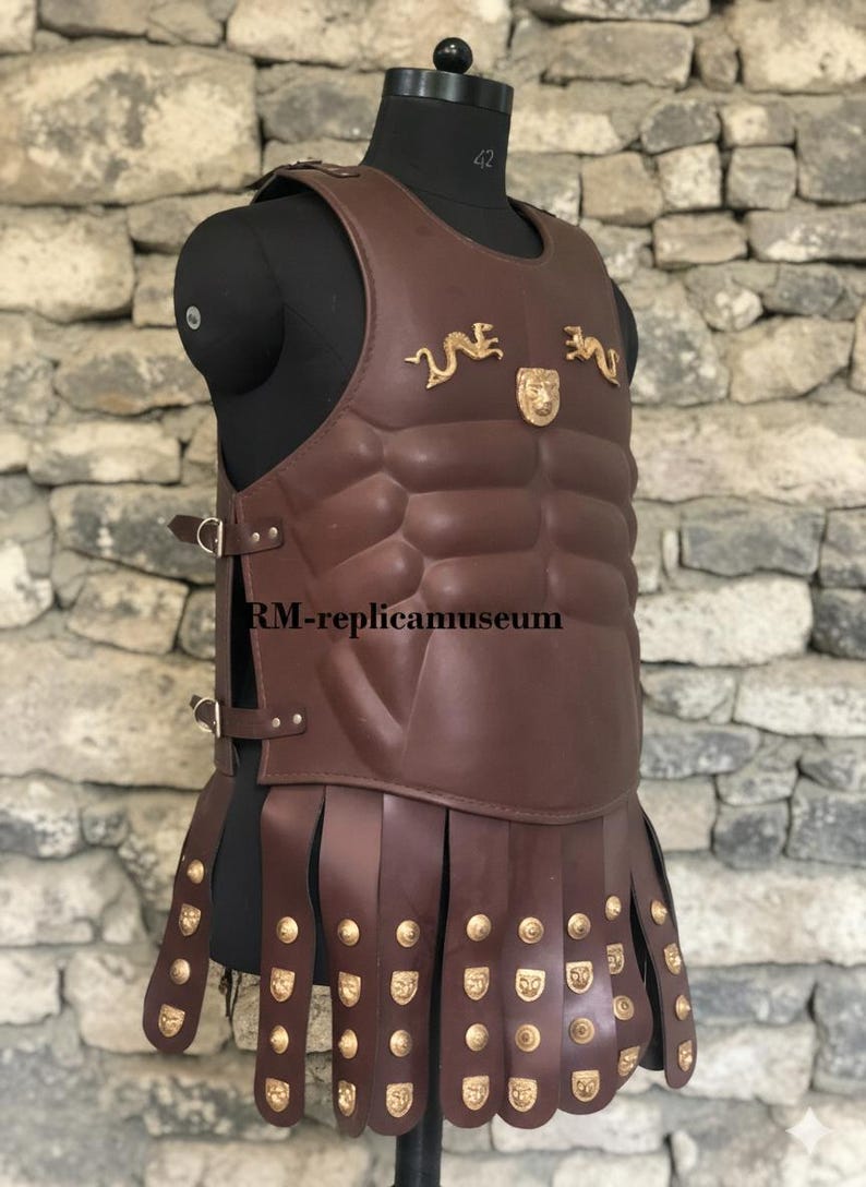 Medieval Leather Greek Muscle Armor Cuirass with Brass Accents for LARP view 2