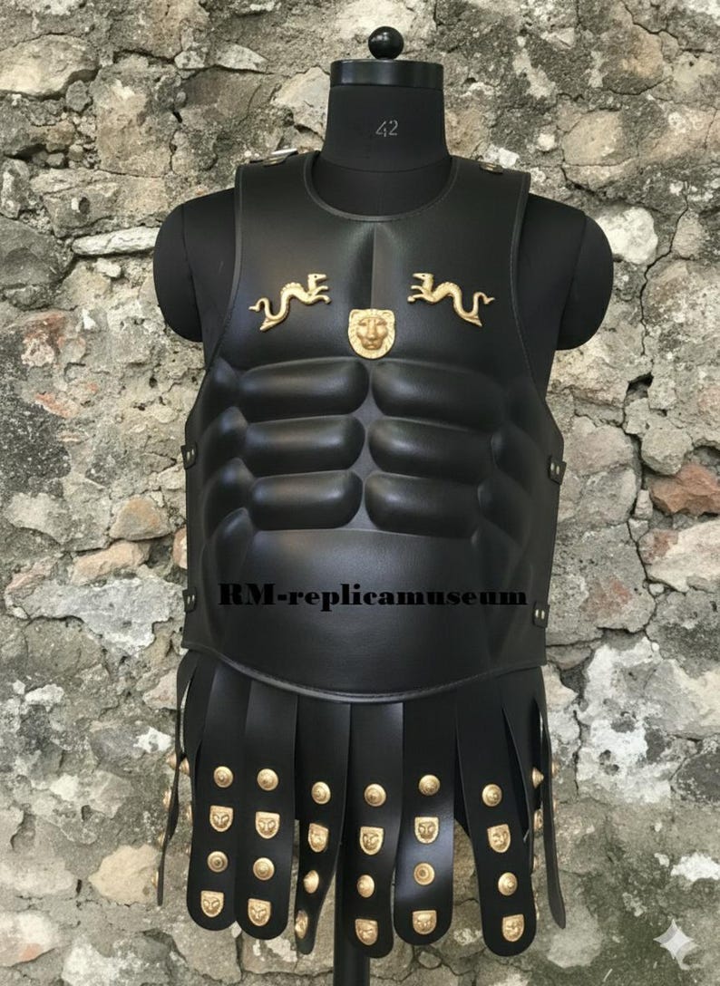 Medieval Leather Greek Muscle Armor Cuirass with Brass Accents for LARP view 4