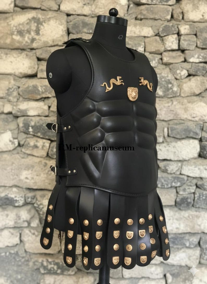 Medieval Leather Greek Muscle Armor Cuirass with Brass Accents for LARP view 5