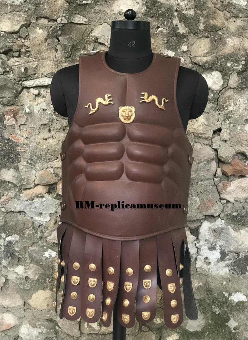 Medieval Leather Greek Muscle Armor Cuirass with Brass Accents for LARP view 9