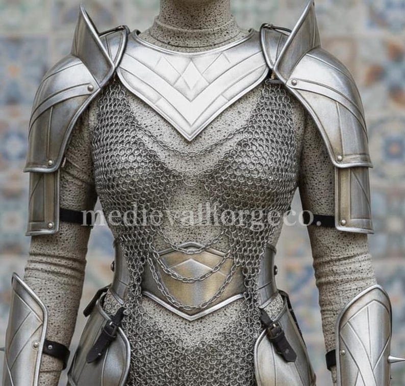 Medieval Female Knight Armor with Chainmail for LARP and Ren Faire Costume view 5