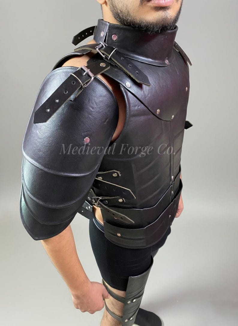 Handmade Black Leather Armor Set for Medieval LARP and Cosplay view 3