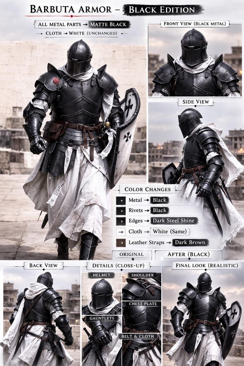 Medieval Knight Barbuta Full Armor with Crusader Wearable Costume view 2