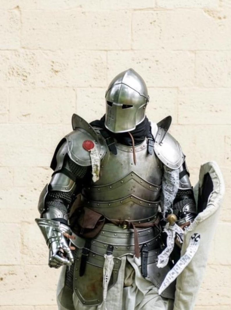 Medieval Knight Barbuta Full Armor with Crusader Wearable Costume view 3