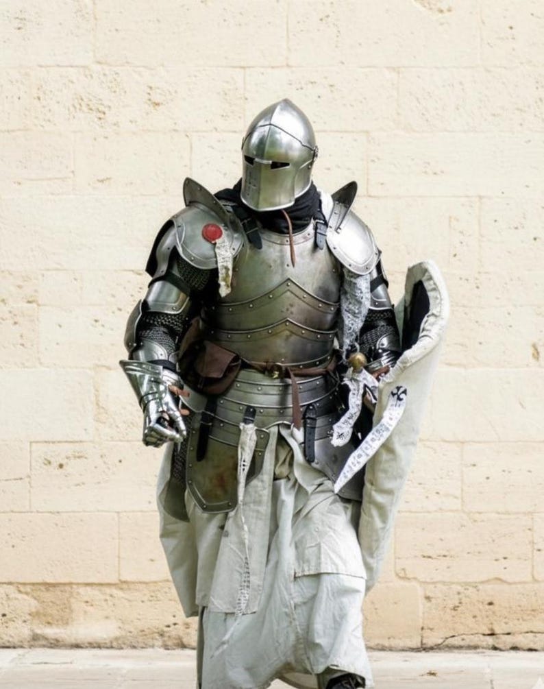 Medieval Knight Barbuta Full Armor with Crusader Wearable Costume view 12