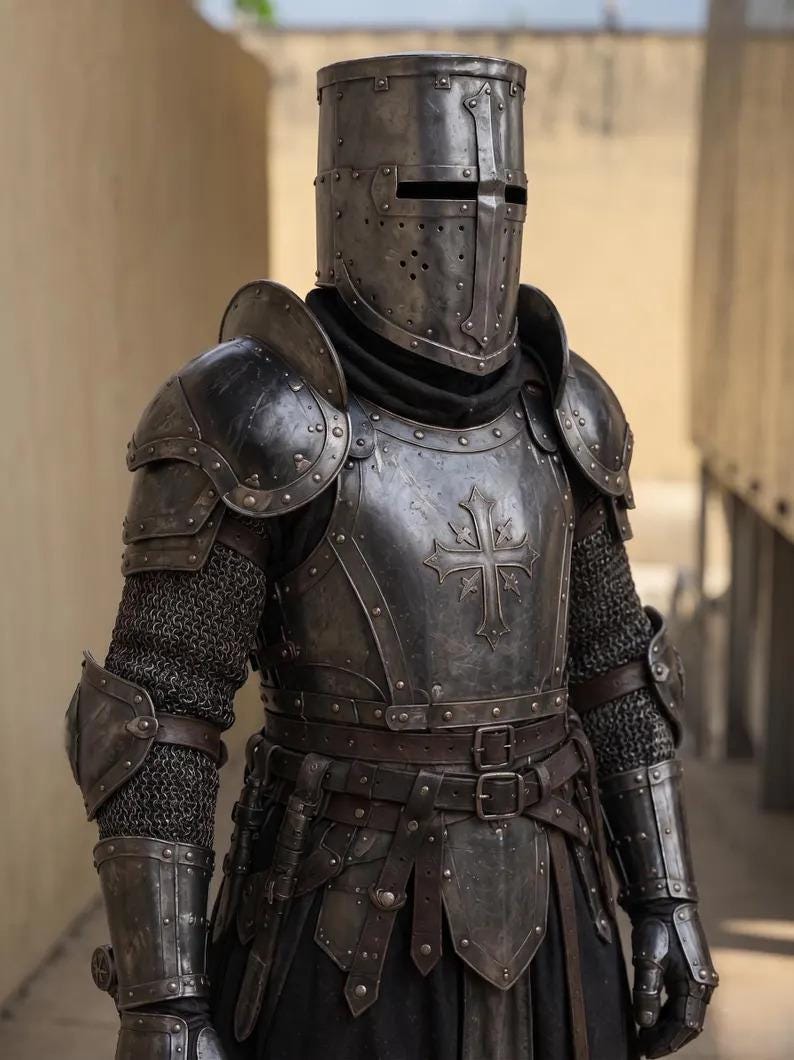 Black Crusader Knight Armor with Templar Gothic Full Body Steel view 2