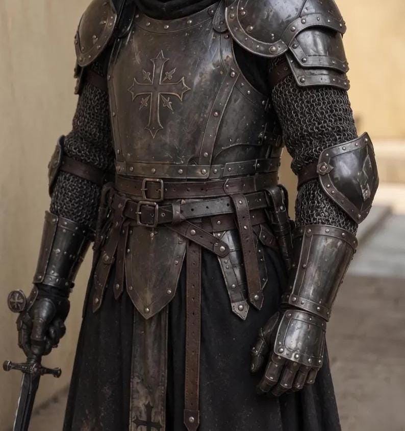 Black Crusader Knight Armor with Templar Gothic Full Body Steel view 4