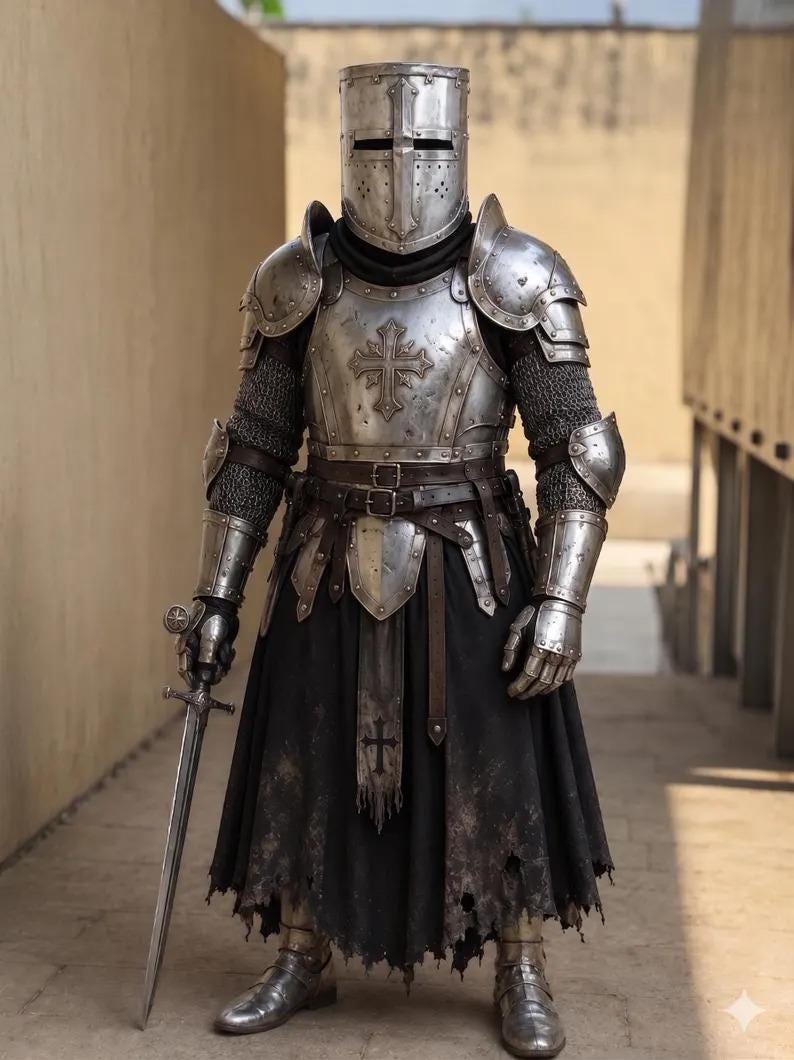 Black Crusader Knight Armor with Templar Gothic Full Body Steel view 5