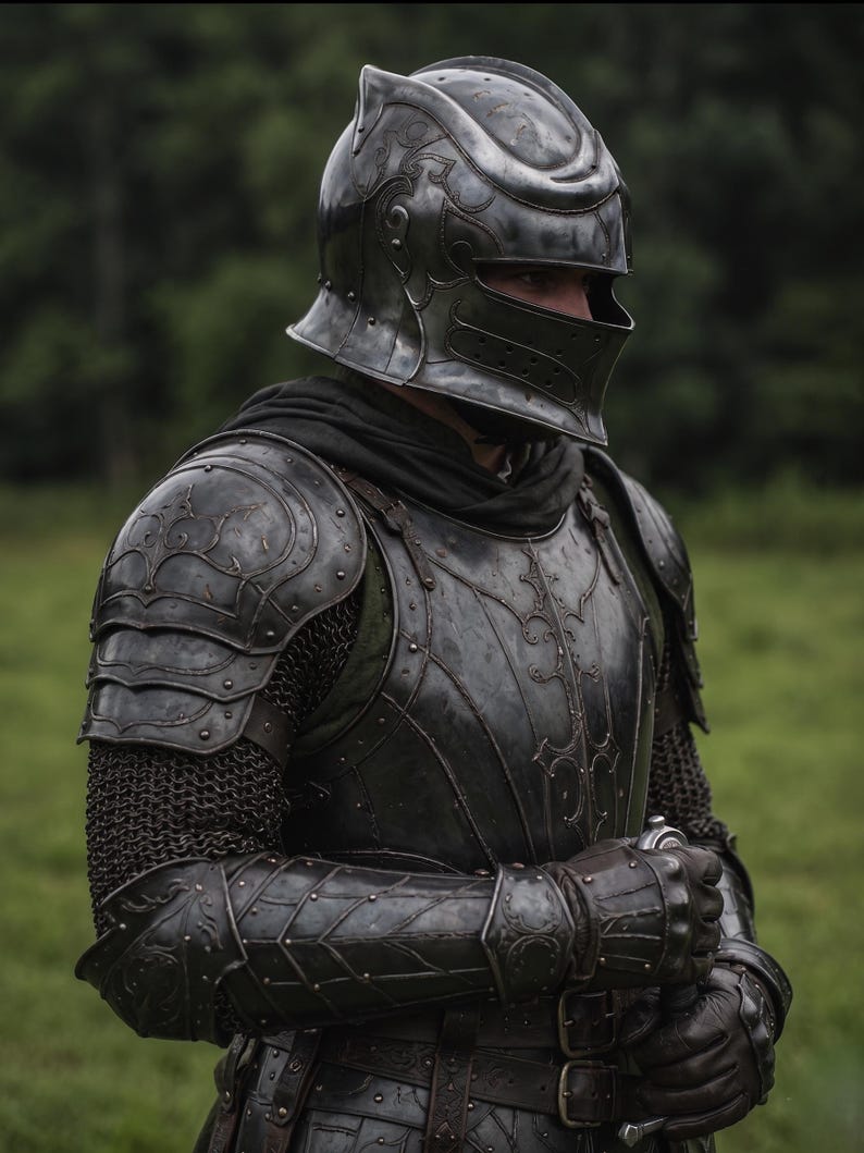 Black Knight Engraved Armor Suit with Gothic Renaissance LARP view 2