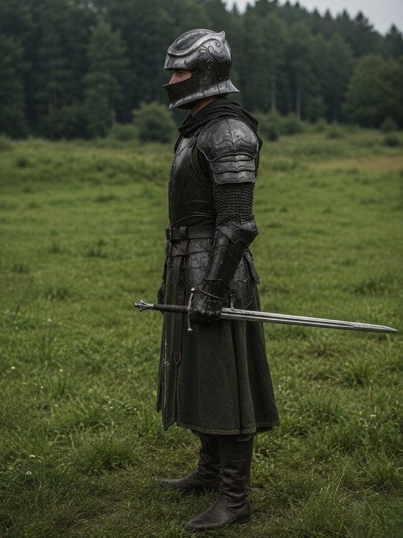 Black Knight Engraved Armor Suit with Gothic Renaissance LARP view 5