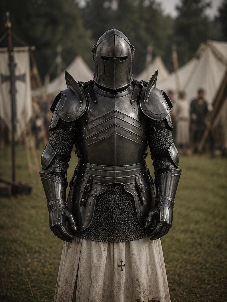Barbuta Knight Armor Set with Undercloth and Gothic Steel Wearable view 2