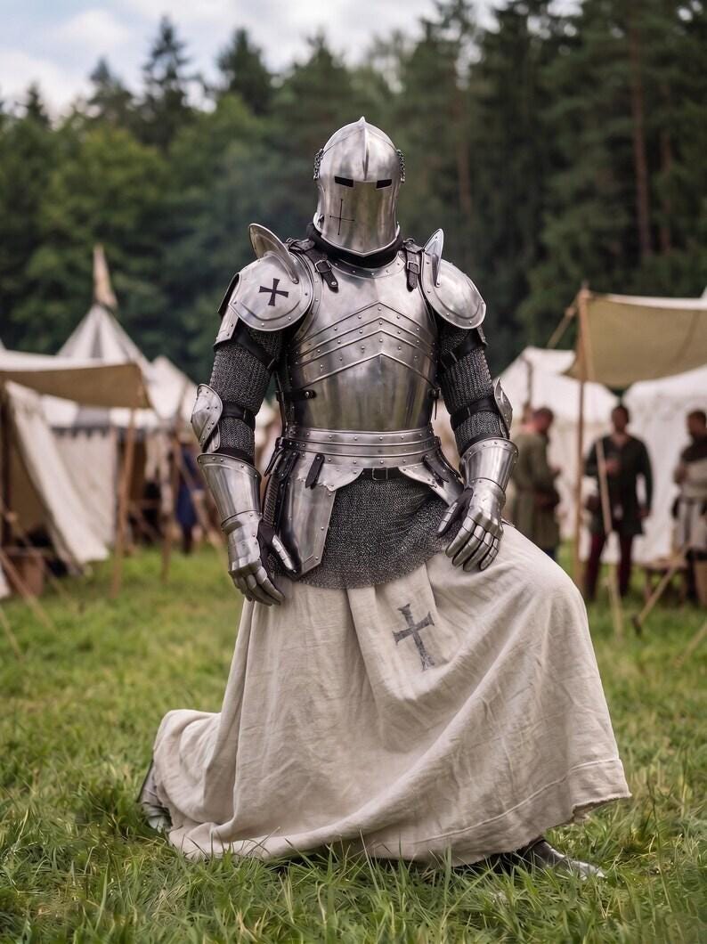 Barbuta Knight Armor Set with Undercloth and Gothic Steel Wearable view 3