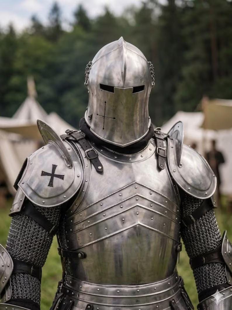 Barbuta Knight Armor Set with Undercloth and Gothic Steel Wearable view 4