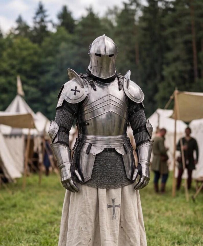 Barbuta Knight Armor Set with Undercloth and Gothic Steel Wearable view 9