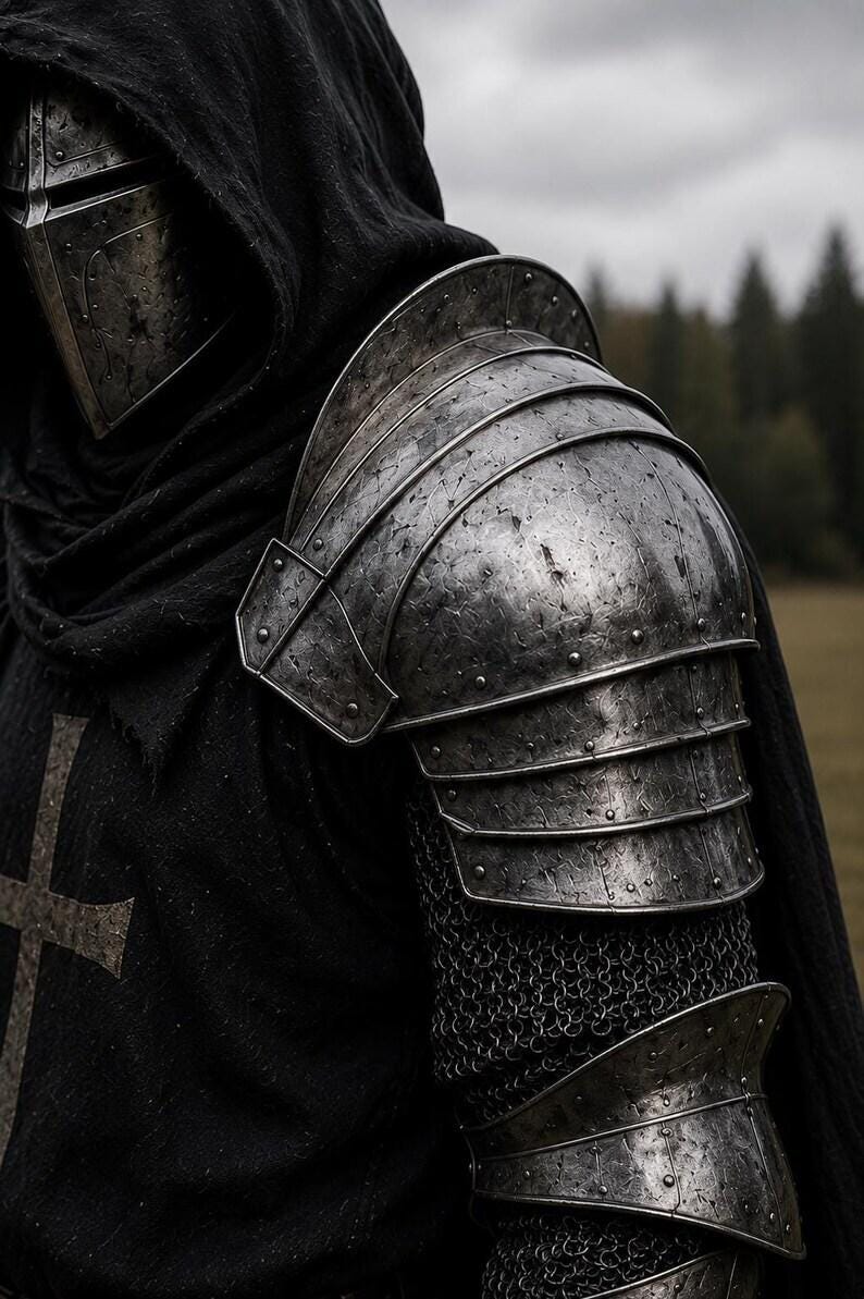 Medieval Knight Templar Crusader Heavy Steel Armor for LARP Wearable view 5