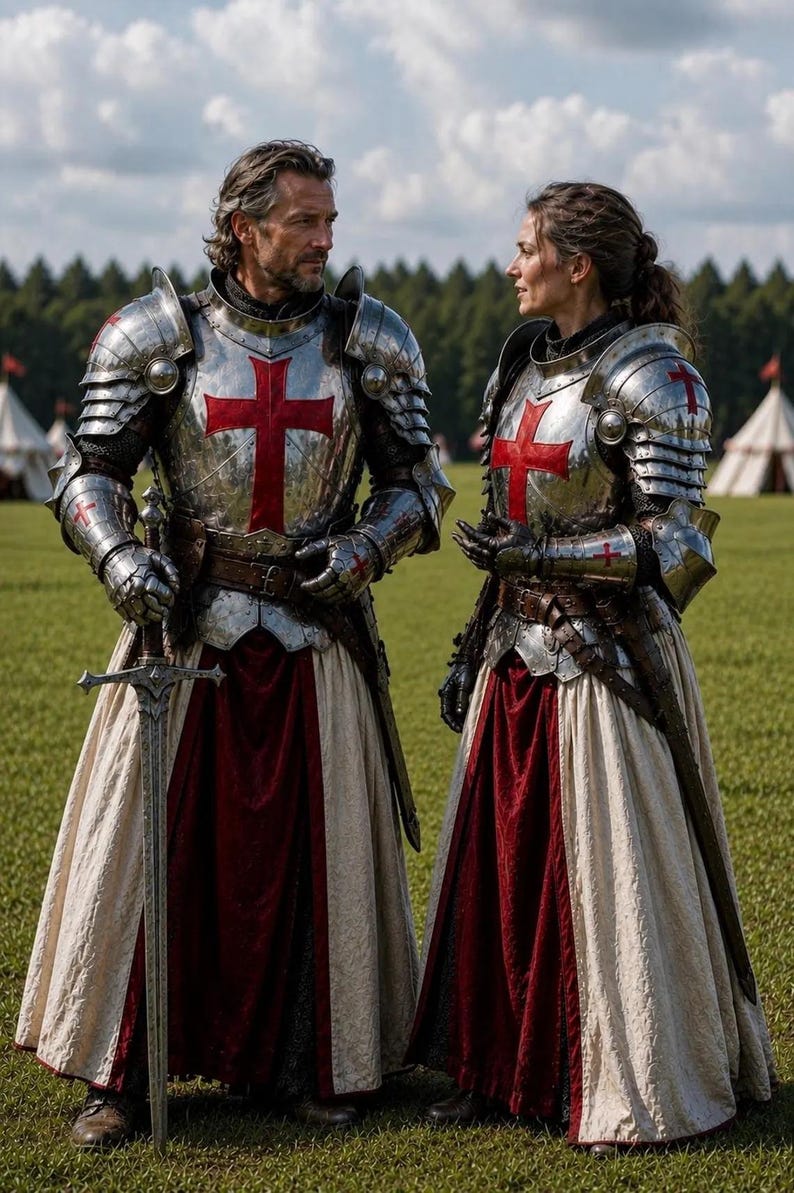 Medieval Templar Knight Armor with Cloth and Crusader Gothic LARP view 2