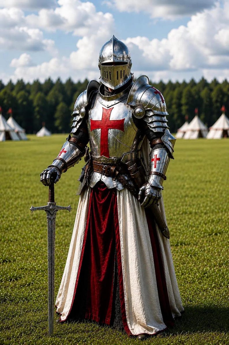 Medieval Templar Knight Armor with Cloth and Crusader Gothic LARP view 3