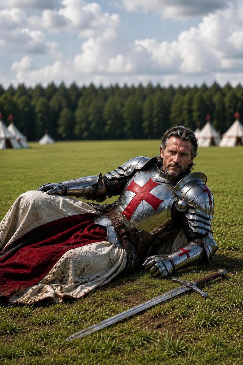 Medieval Templar Knight Armor with Cloth and Crusader Gothic LARP view 4